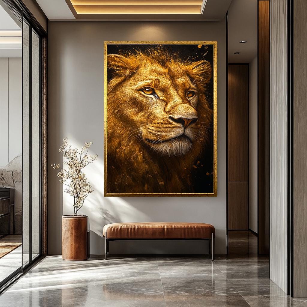 Lion Wall Art – Golden Lion Portrait Canvas Print | Luxury Wildlife Decor