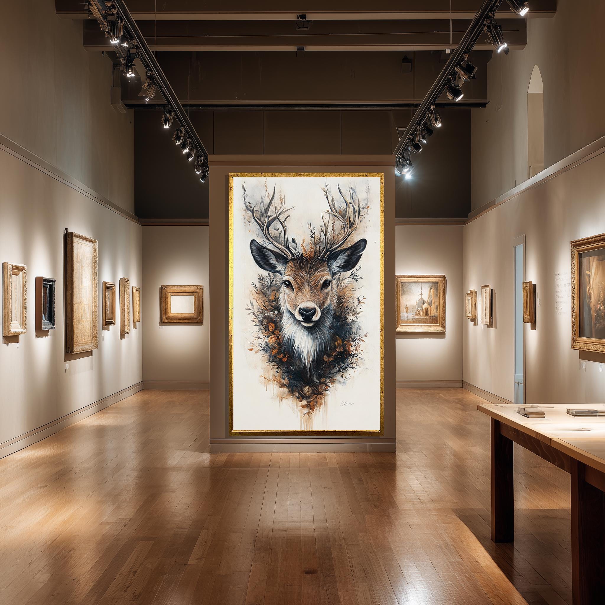 Autumn Deer Wall Art – Floral Antler Canvas | Rustic Woodland Botanical Print