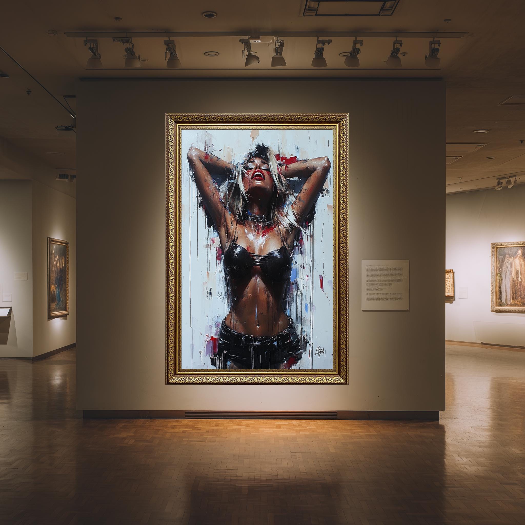 Sensual Woman Canvas Print – Bold Expressionist Style Erotic Wall Art, Leather Fashion