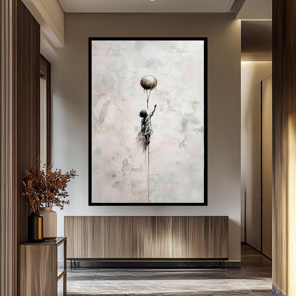 Minimalist Balloon Girl Art - Banksy Style Canvas | Urban Graffiti Decor