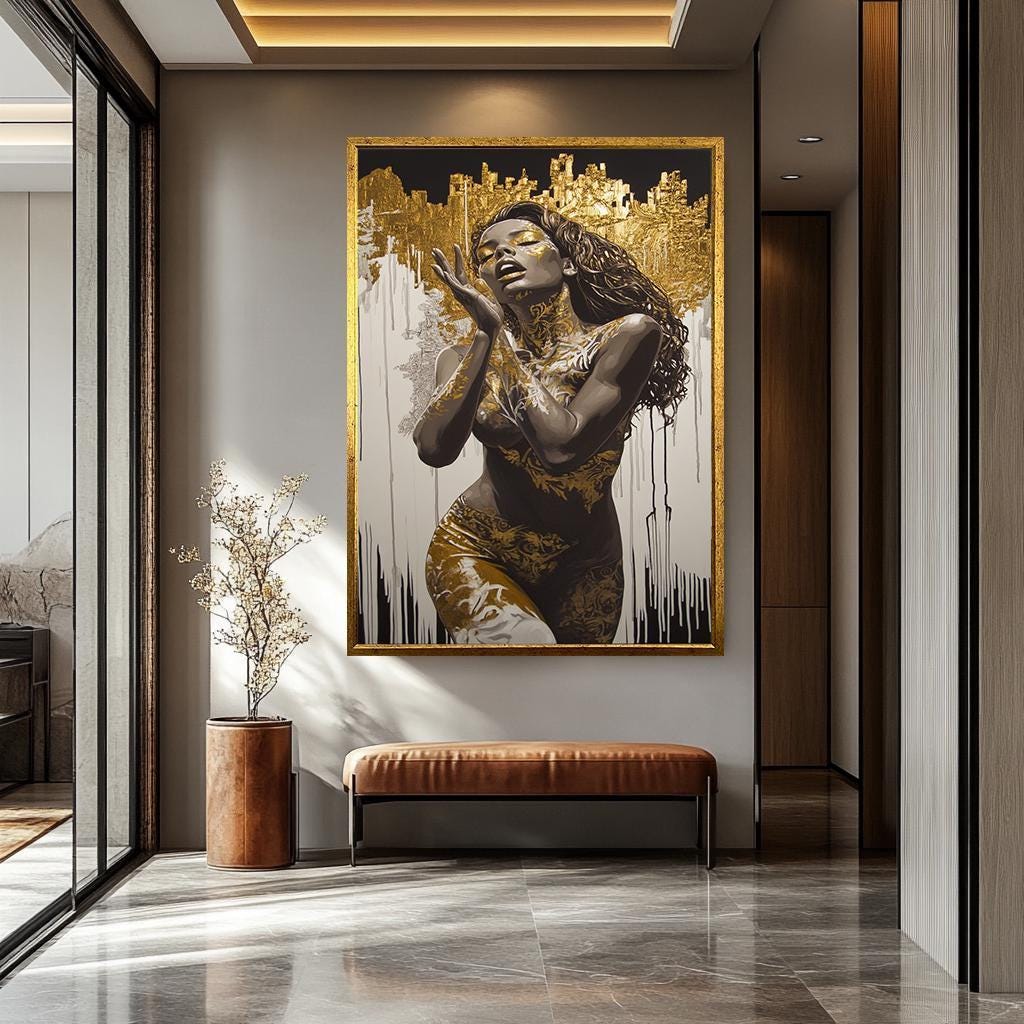 Women Wall Art – Abstract Women Canvas | Golden Wall Decor | Luxury Home Decor