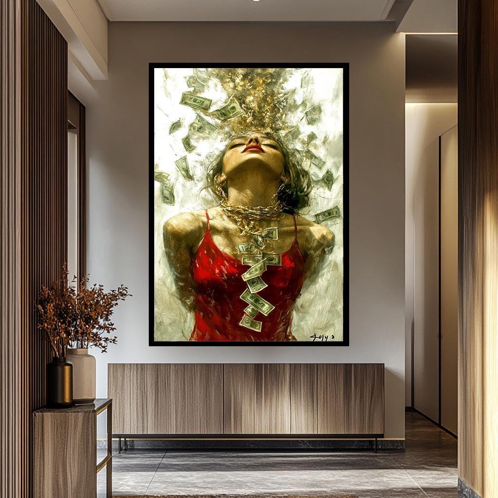 Luxury Woman Money Art – Bold Wealth Artwork | Financial Freedom Canvas Print
