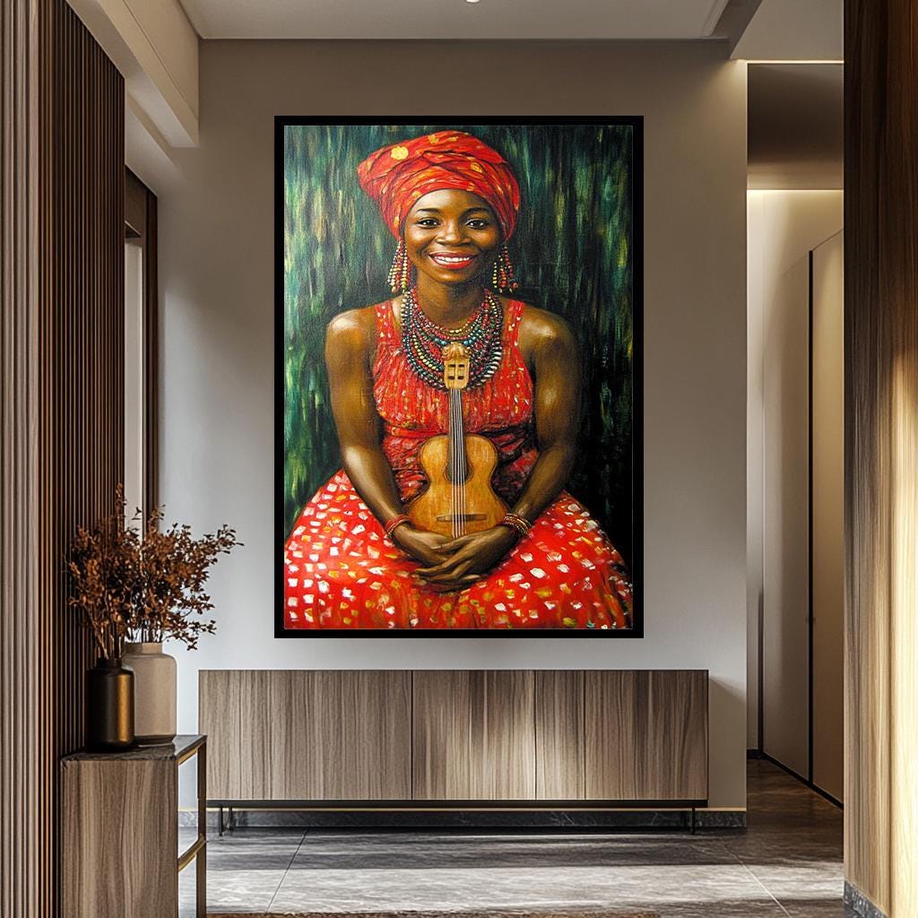 African Women Wall Art – Colorful Female Portrait Painting | Joyful Cultural Canvas