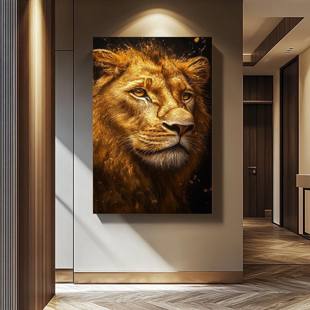Lion Wall Art – Golden Lion Portrait Canvas Print | Luxury Wildlife Decor