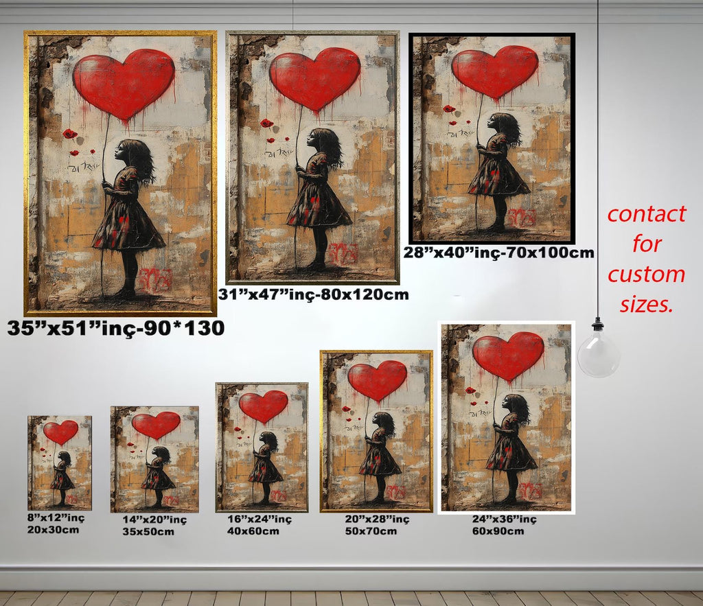 Banksy Balloon Girl Art - Red Heart Graffiti Wall Decor | Urban Canvas Print
