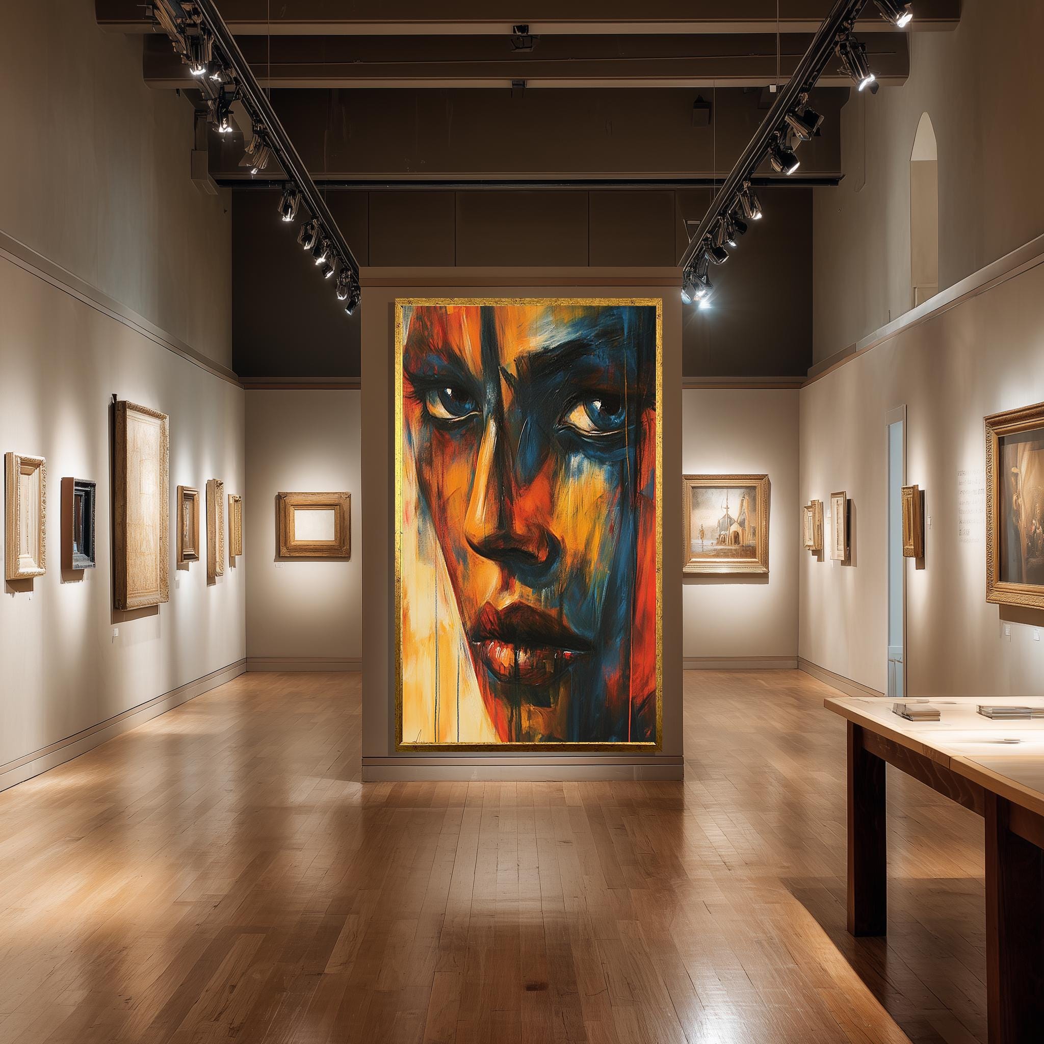 Abstract Face Canvas – Bold Expressive Art with Vibrant Red Blue Orange Tones