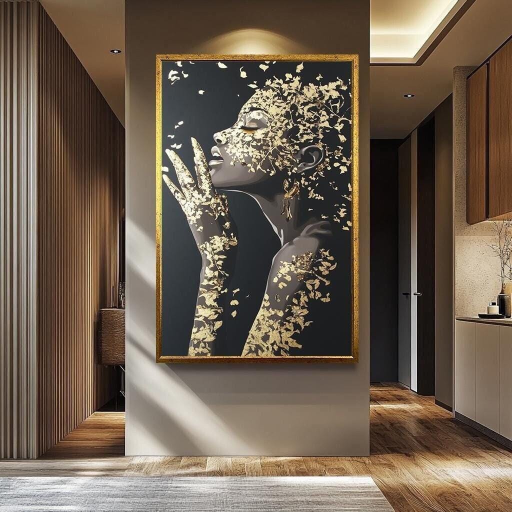 Luxury Woman Wall Art – Black Gold Female Portrait Print | Modern Wall Decor