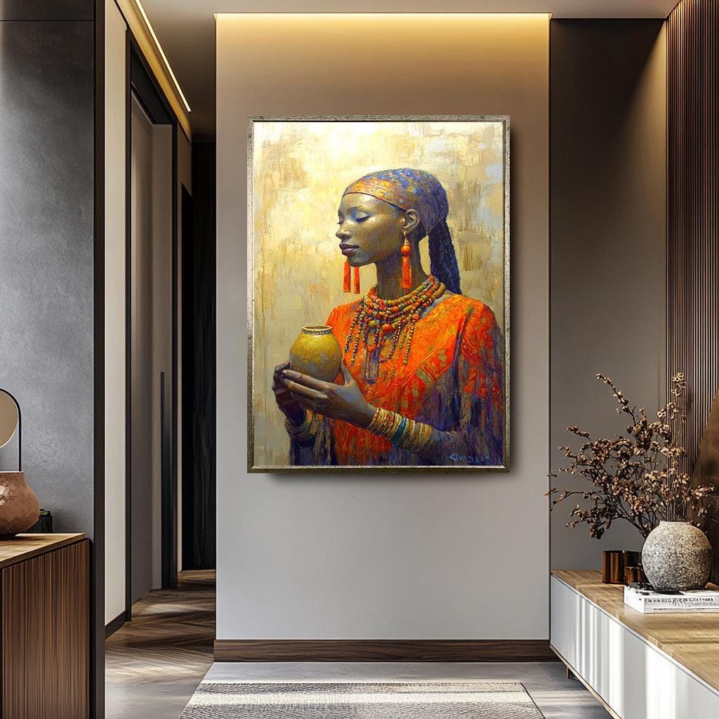 African Woman Wall Art – Vibrant Portrait Print | Black Woman Artwork Canvas