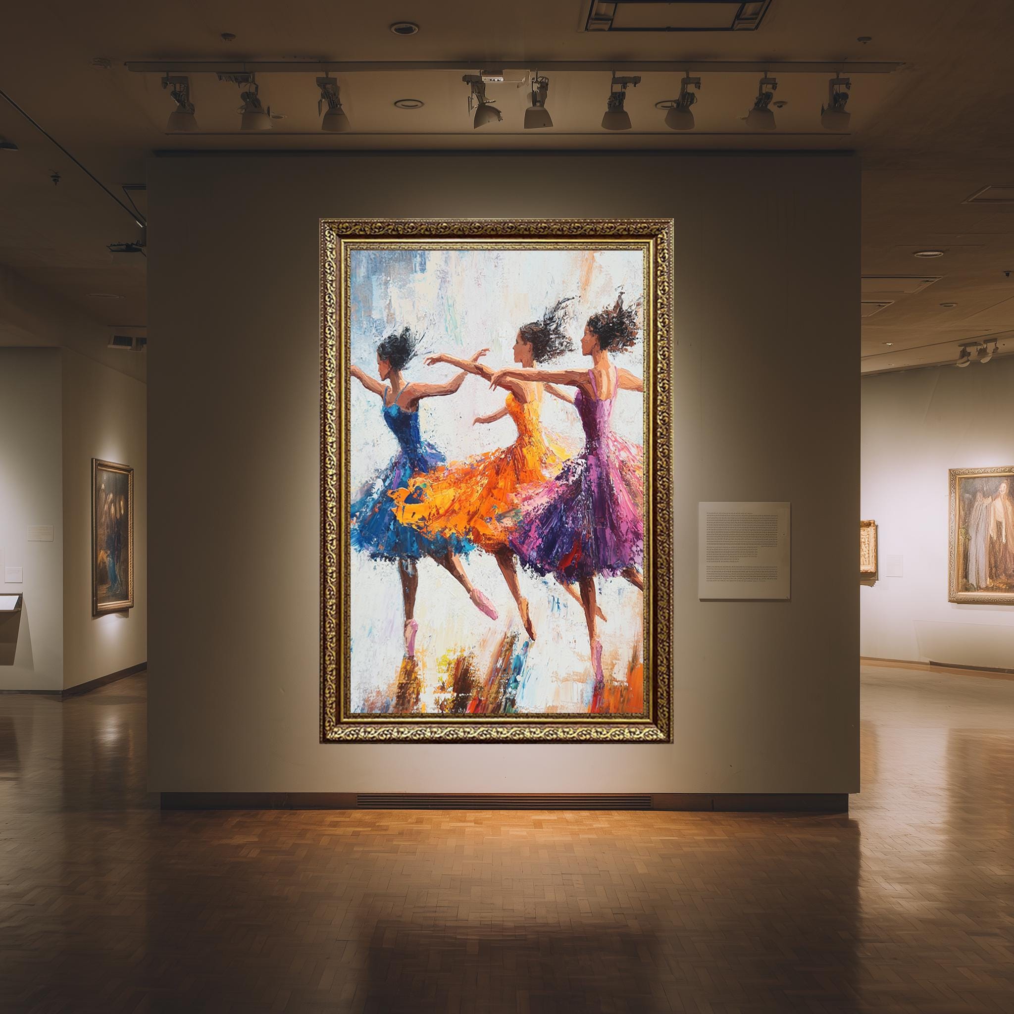 Ballerina Canvas Wall Art – Vibrant Dance Studio Canvas with Flowing Dresses Artwork