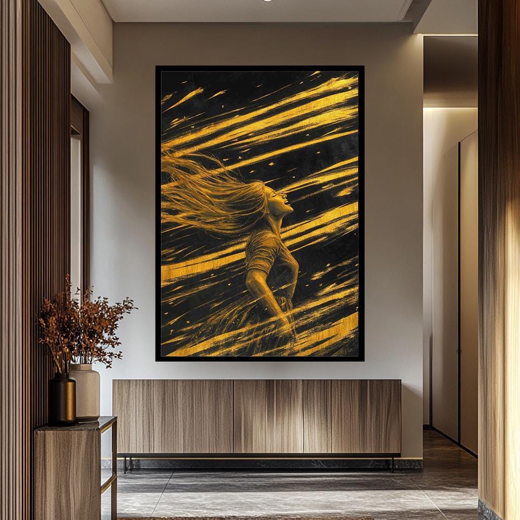 Women Wall Art – Golden Abstract Canvas Print | Feminine Black & Gold Decor