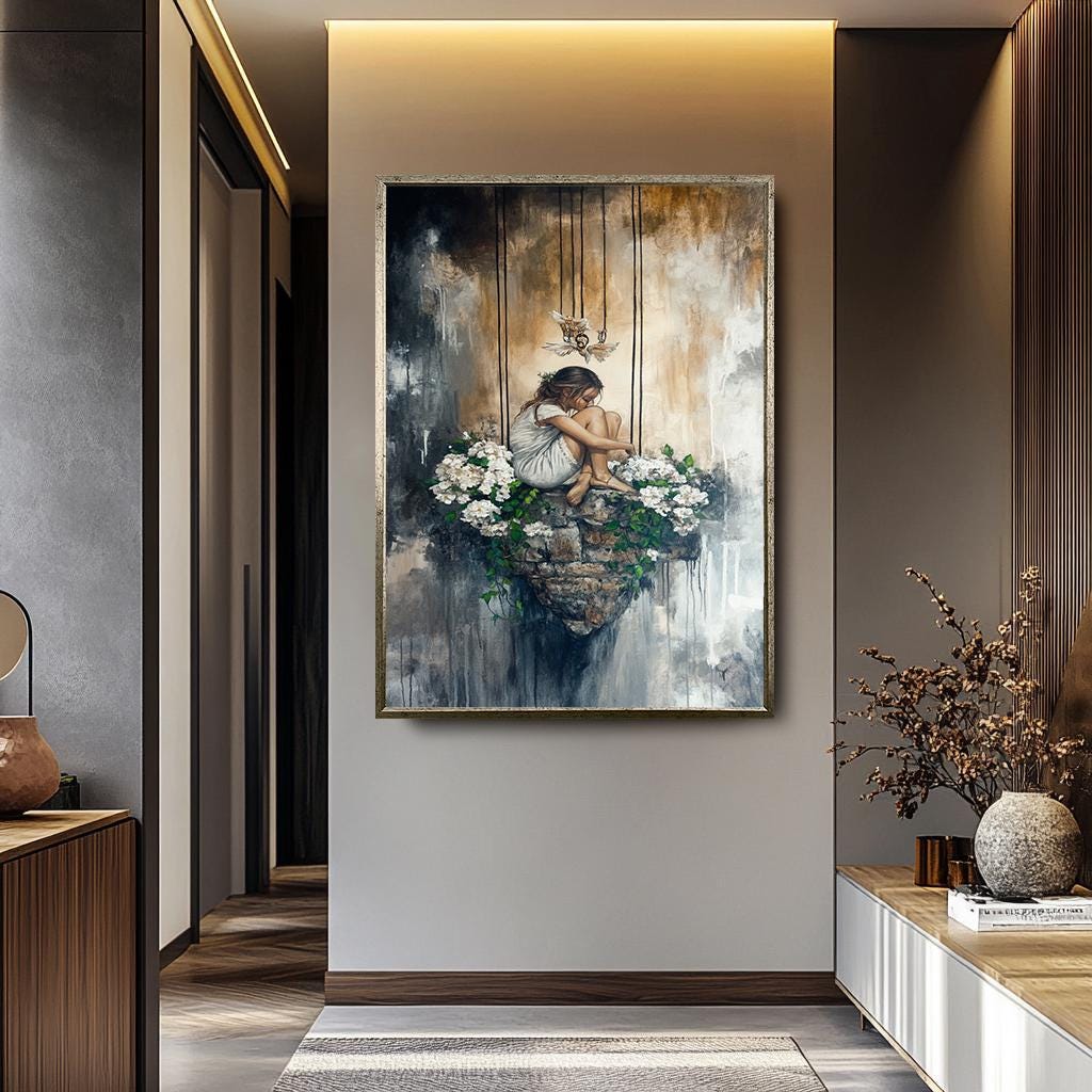 Surreal Woman Canvas Print – Dreamy Floating Girl Art | Vibrant Women Abstract Canvas