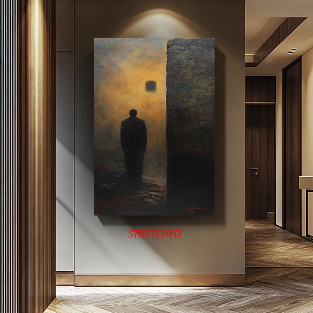 Mystery Shadow Man Canvas - Dark Surreal Print | Gothic Wall Art & Abstract Light Portal