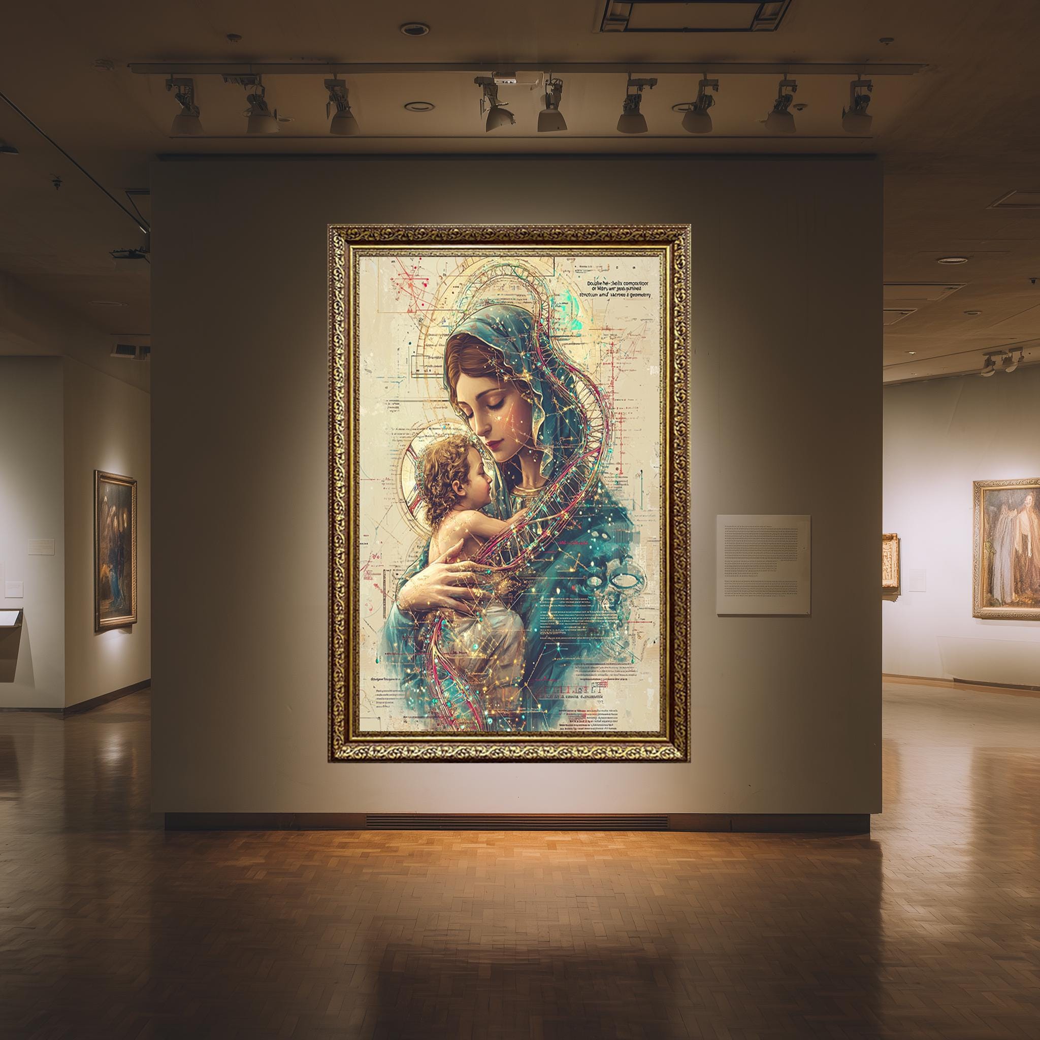 Mother and Child Canvas | Sacred Family Print - Virgin Mary Artwork with Double Helix Halo