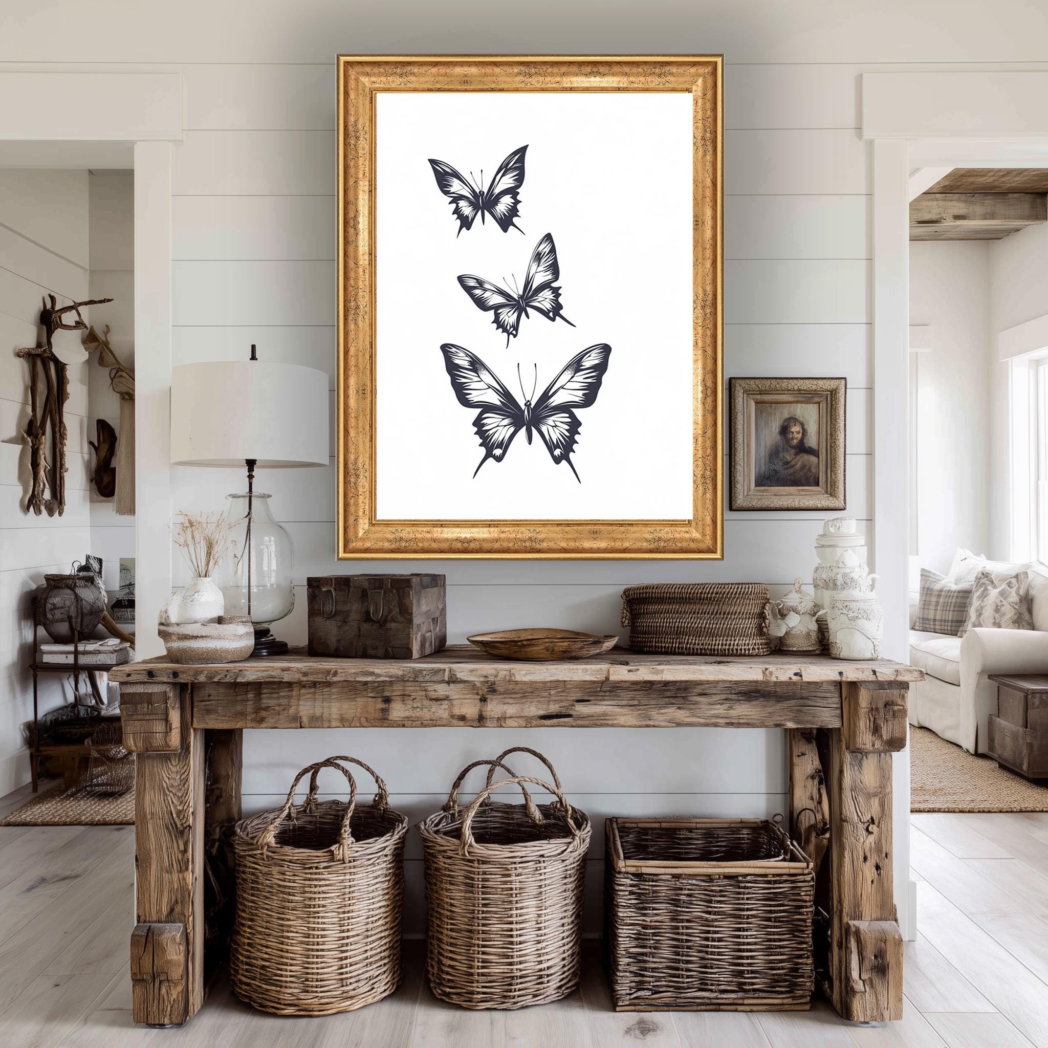 Black White Butterfly Art – Minimalist Wall Art Canvas Print | Elegant Nature Illustration