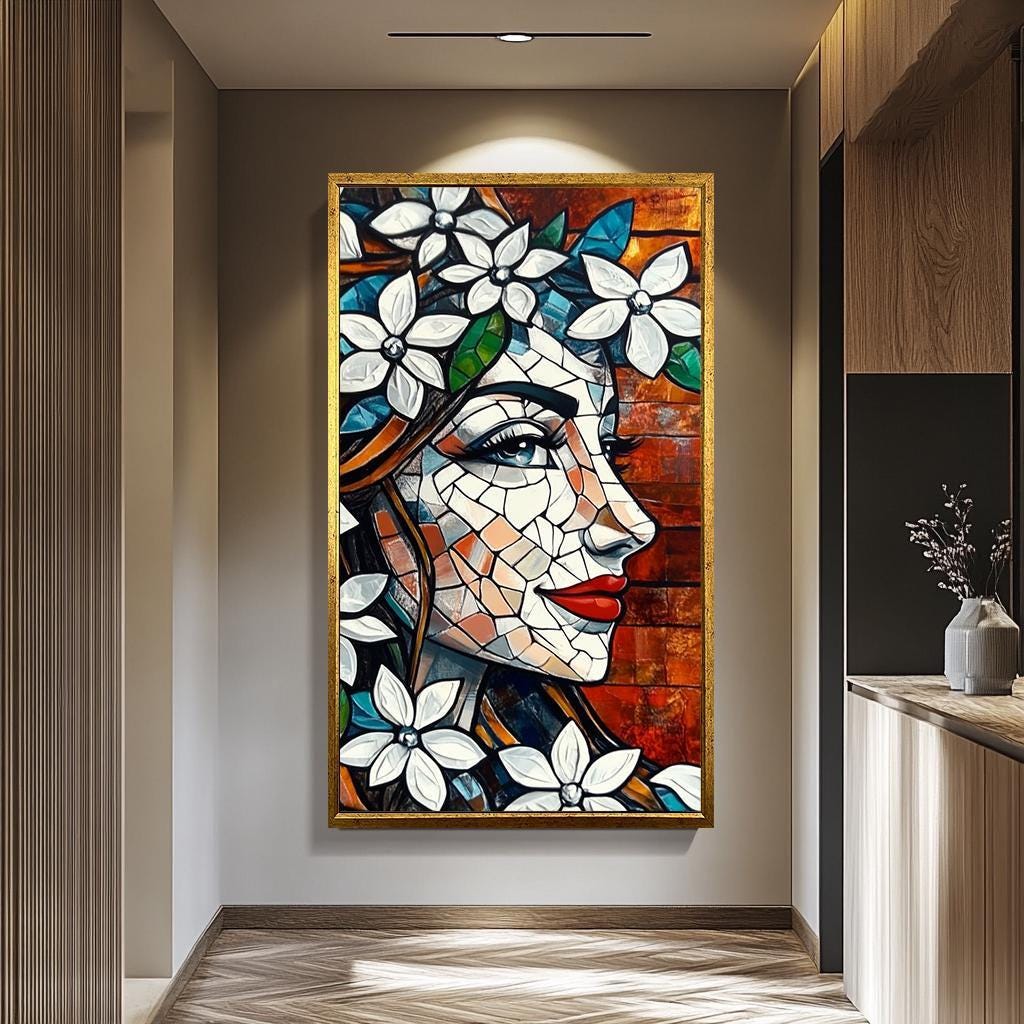 Mosaic Woman Pop Art - Floral Abstract Portrait | Vibrant Modern Artwork Canvas