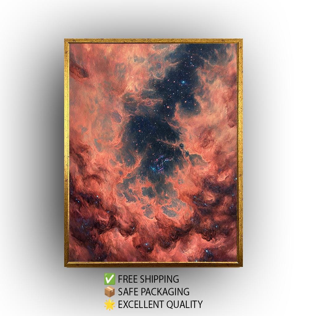 Nebula Canvas Wall Art – Cosmic Galaxy Clouds & Red Nebula Painting on Gallery-Quality Canvas