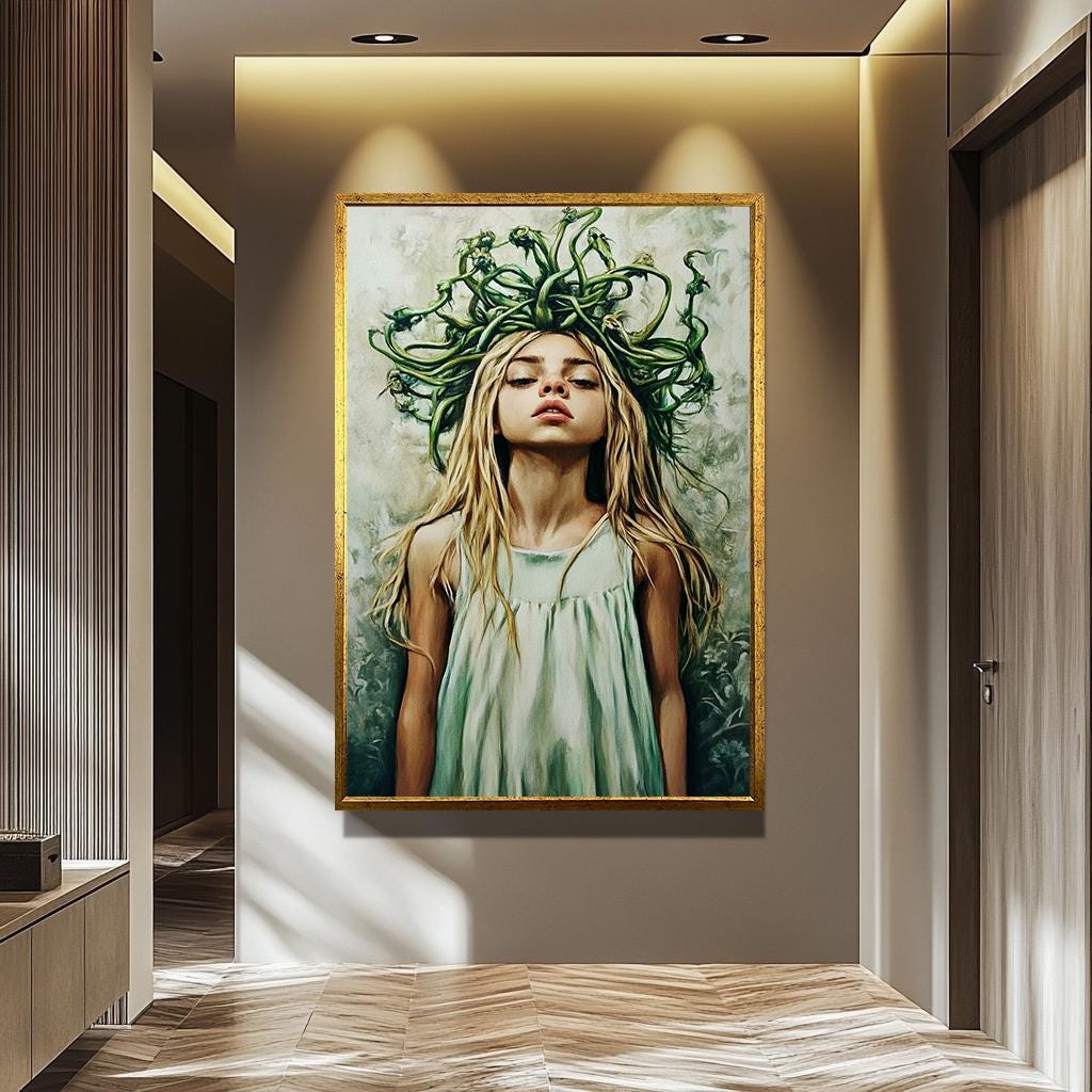Medusa Woman Wall Art – Mythological Fantasy Print | Surreal Goddess Painting