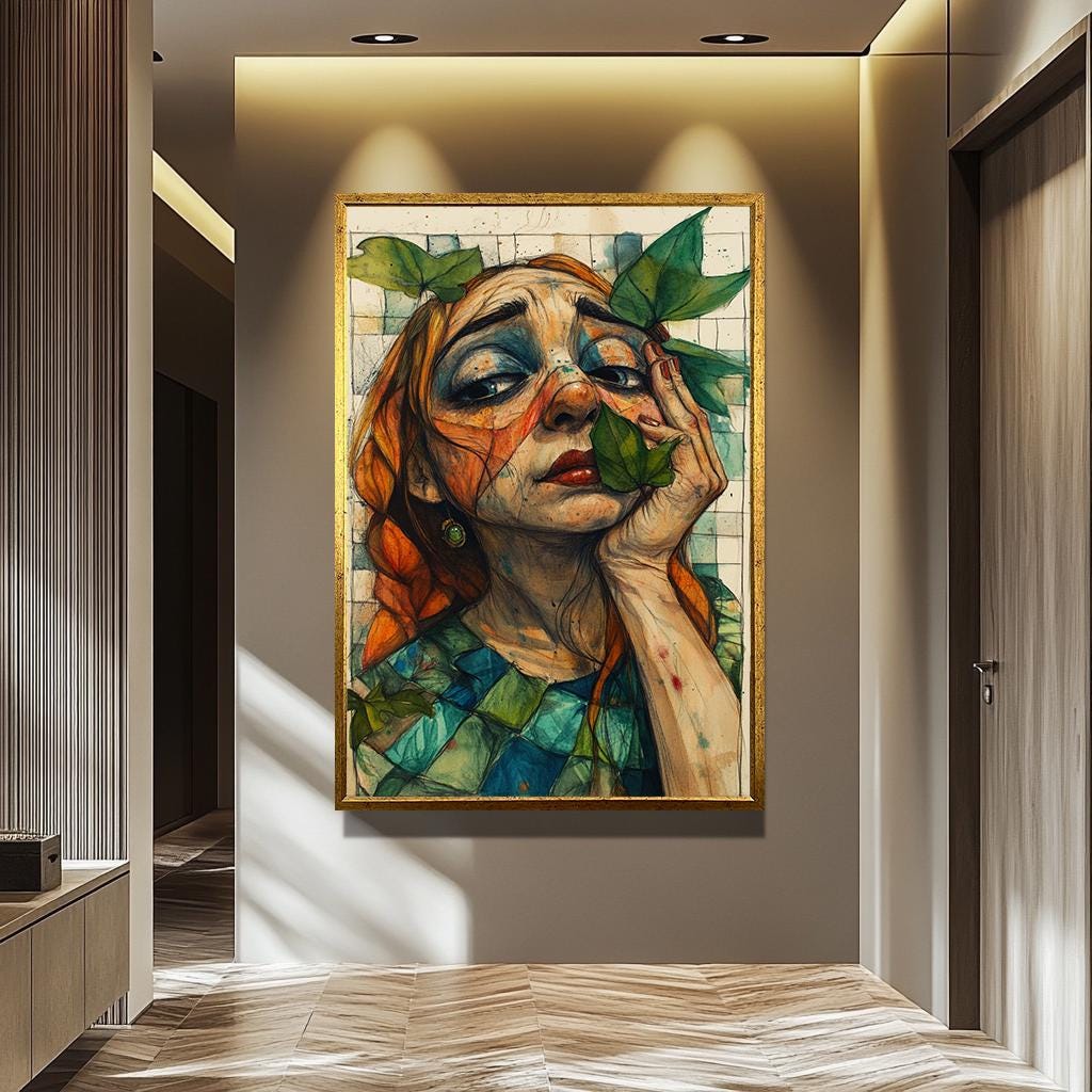 Weird Woman Wall Art - Surreal Female Portrait on Bold Colorful Canvas Print