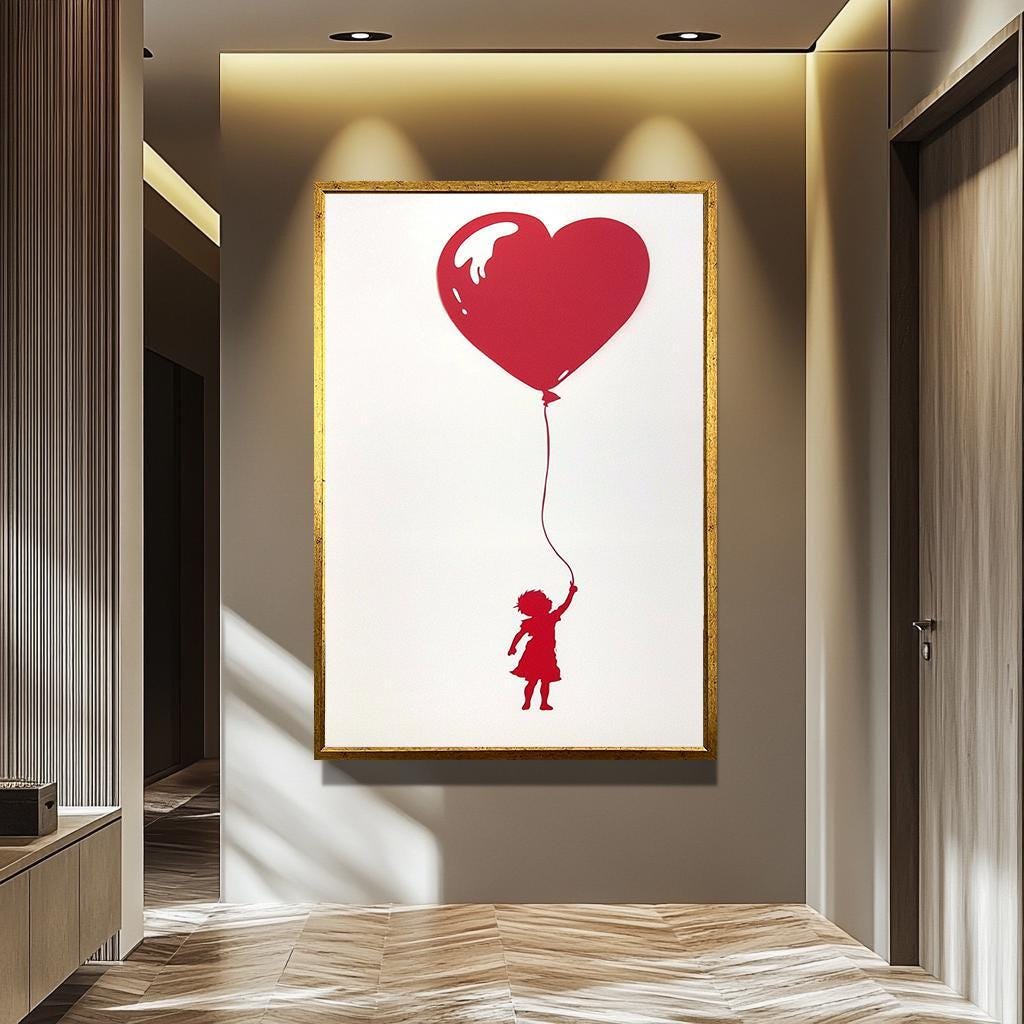 Red Balloon Girl Wall Art – Banksy Inspired Minimalist Canvas Art | Urban Wall Decor