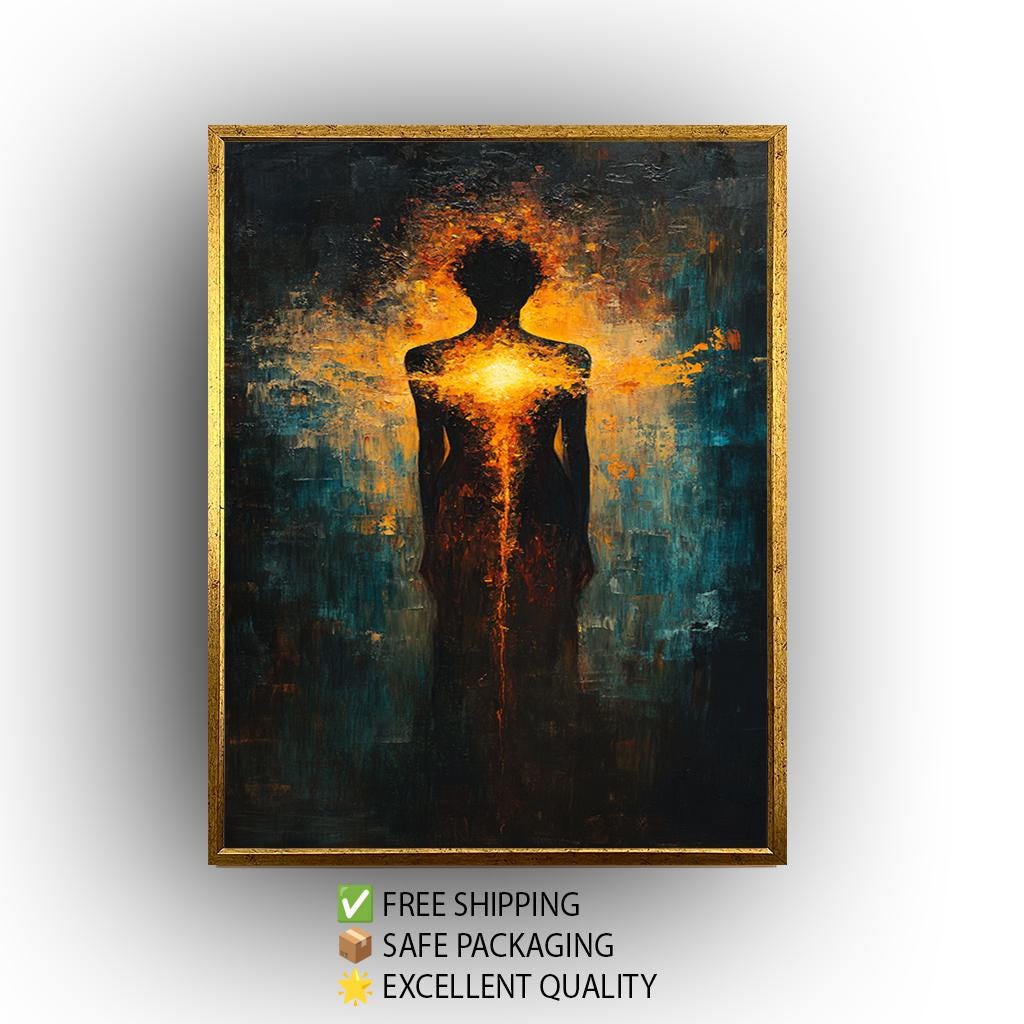 Abstract Woman Canvas Art - Fiery Heart Silhouette | Modern Emotional Wall Decor