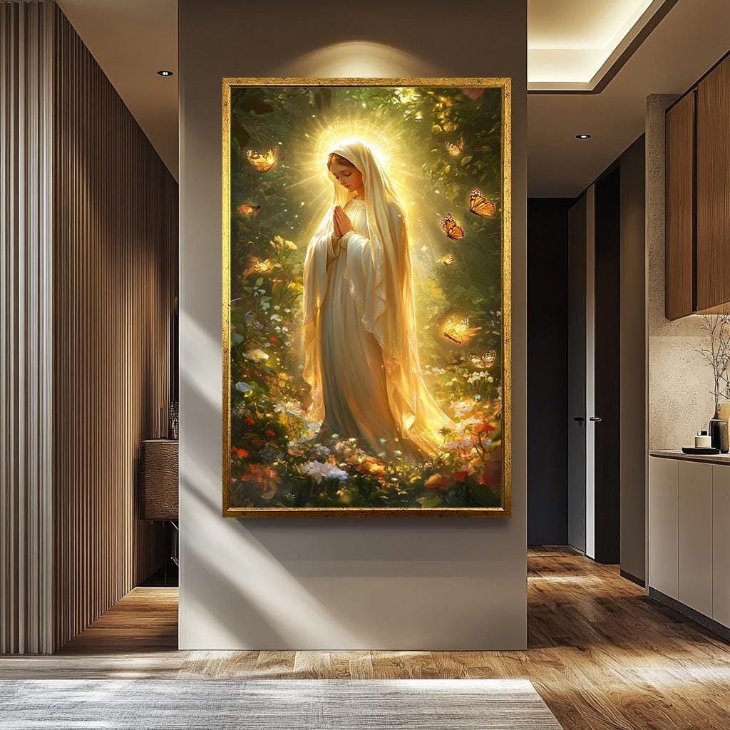 Virgin Mary Wall Art – Blessed Mother Art | Religious Canvas Painting | Catholic Wall Decor