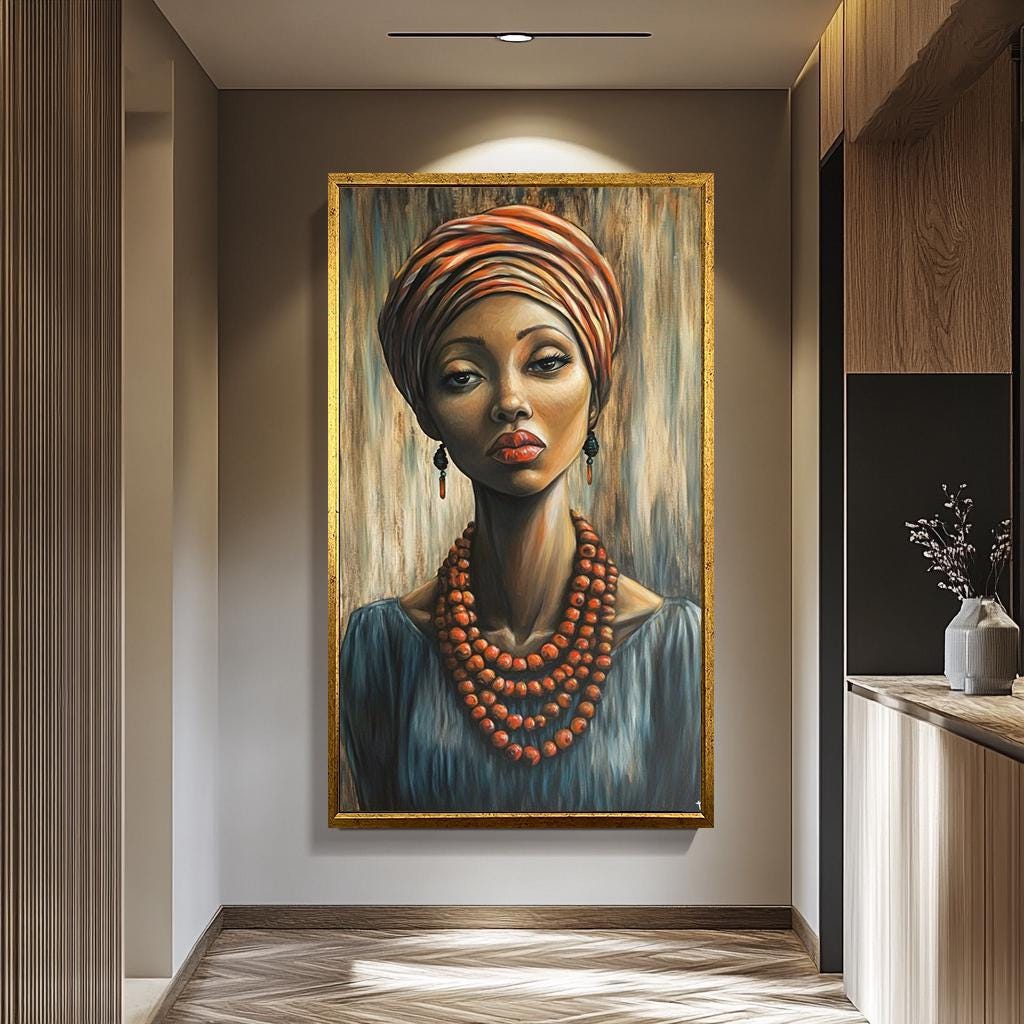 African Women Wall Art – Bold Tribal Woman Painting | Elegant Female Portrait Canvas