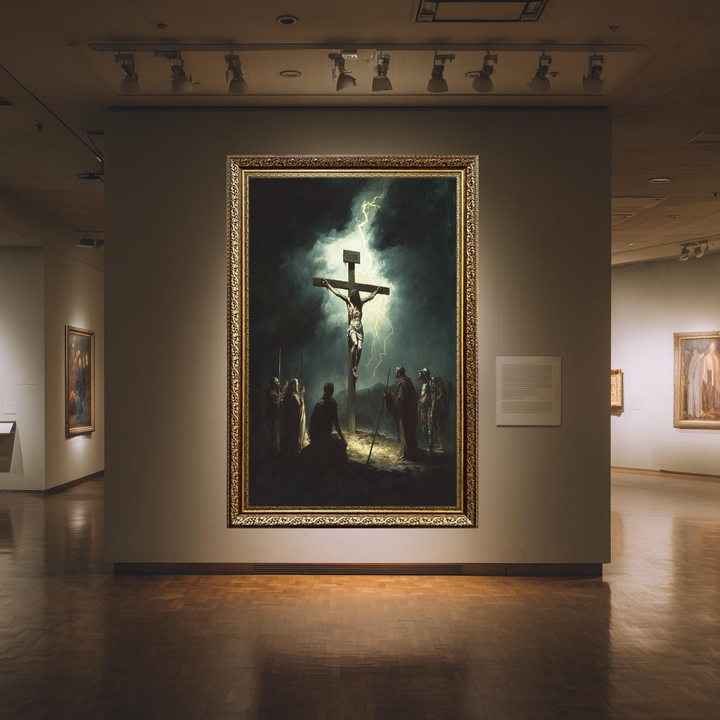 Jesus Crucifixion Canvas – Dramatic Christian Wall Art | Dark Gospel Painting
