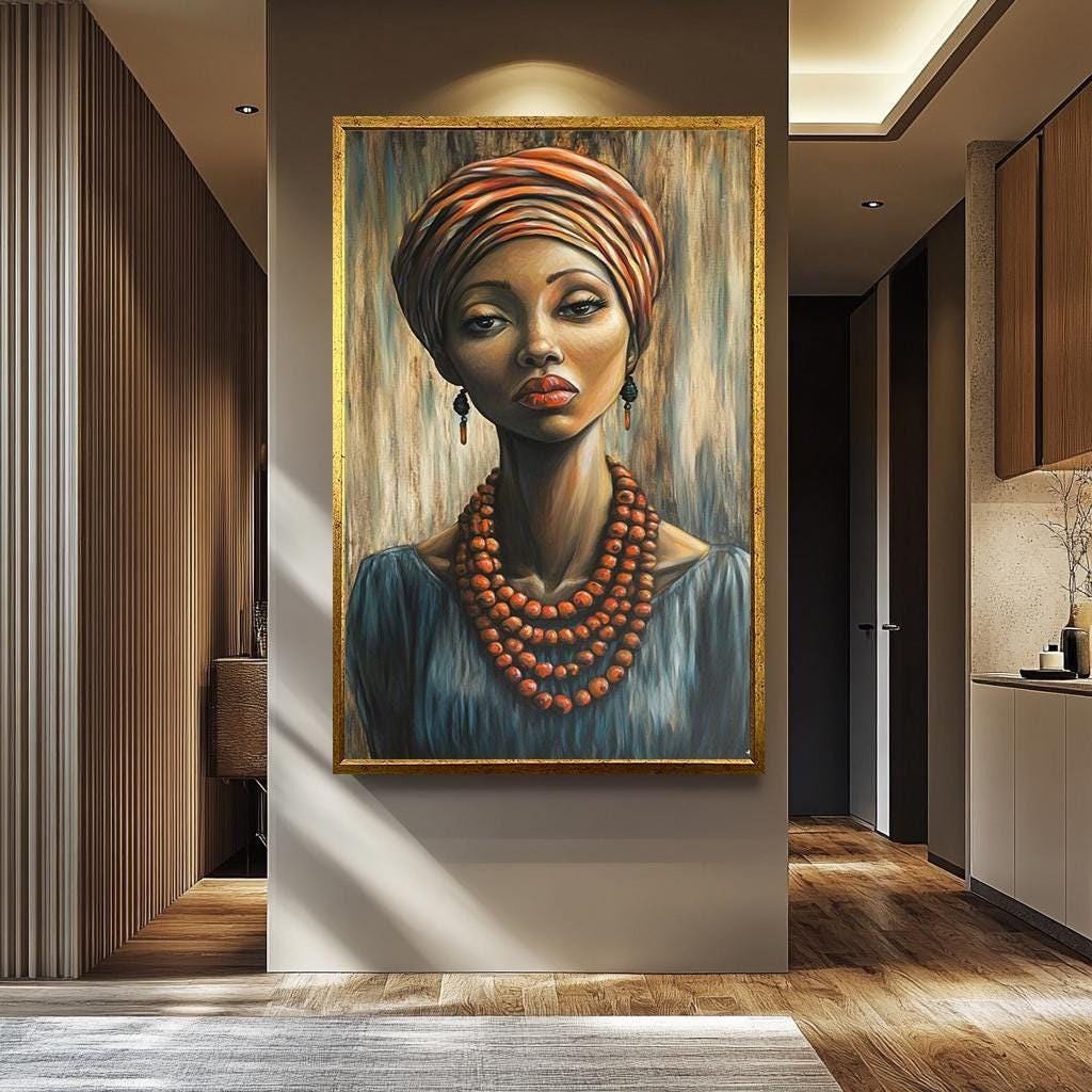 African Women Wall Art – Bold Tribal Woman Painting | Elegant Female Portrait Canvas