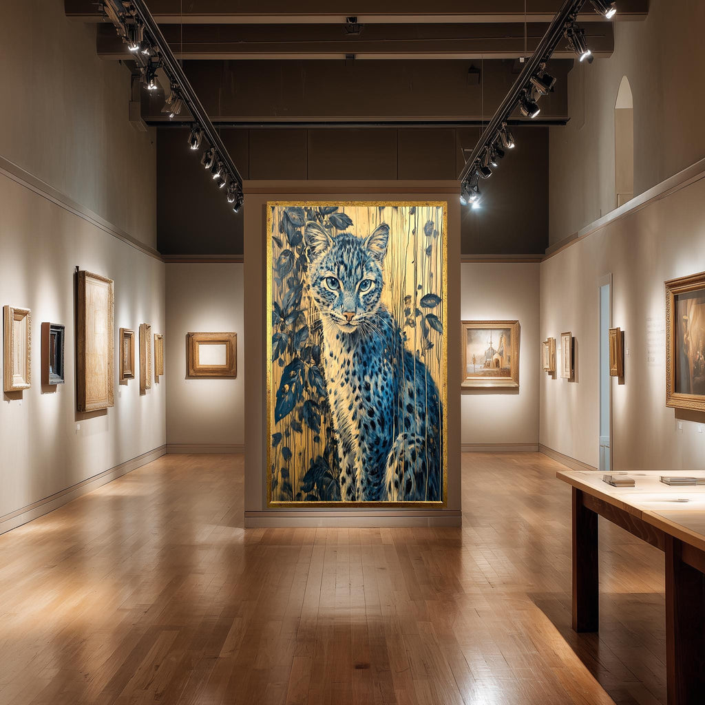 Blue Leopard Wall Art – Wildlife Canvas Print with Botanical Jungle Design