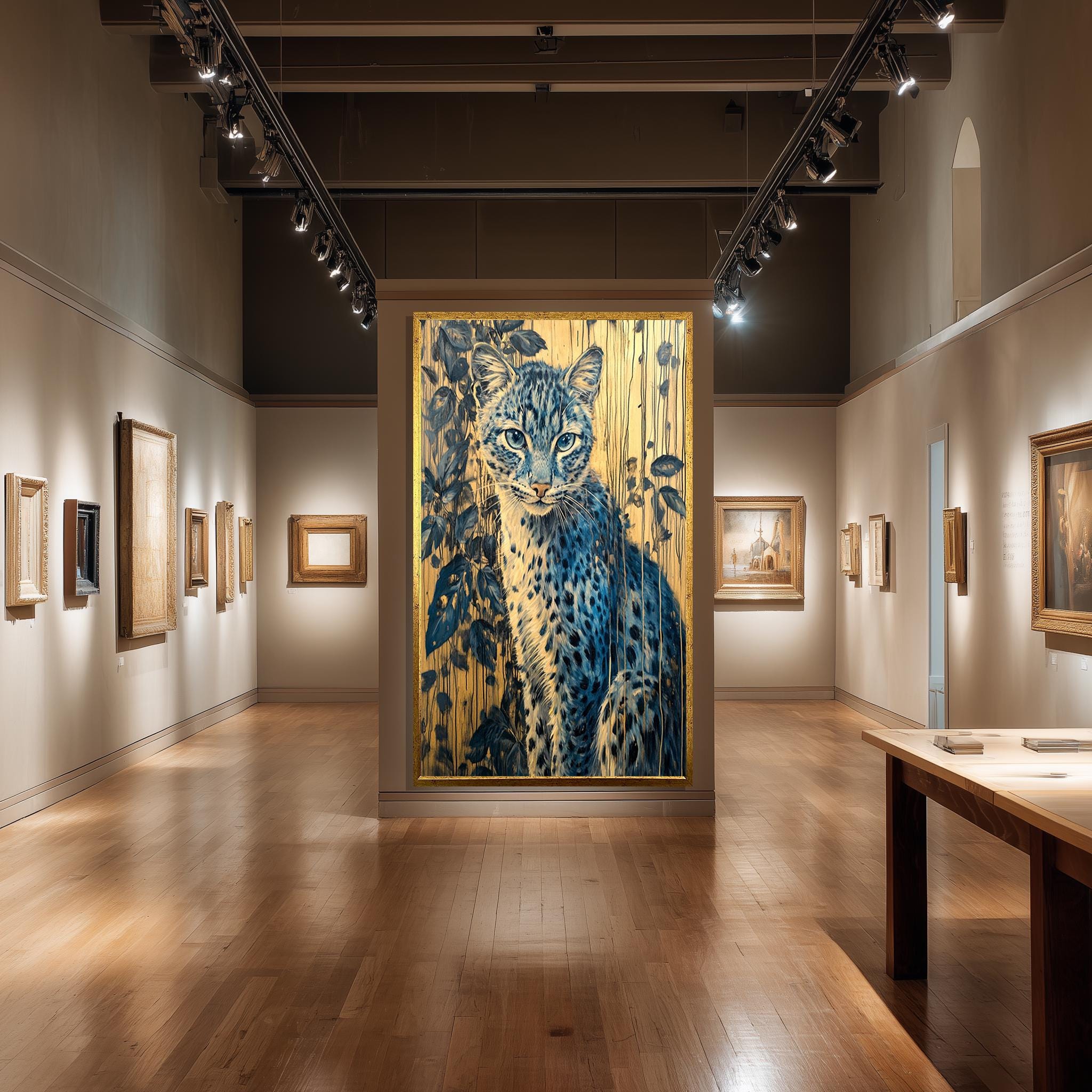 Blue Leopard Wall Art – Wildlife Canvas Print with Botanical Jungle Design