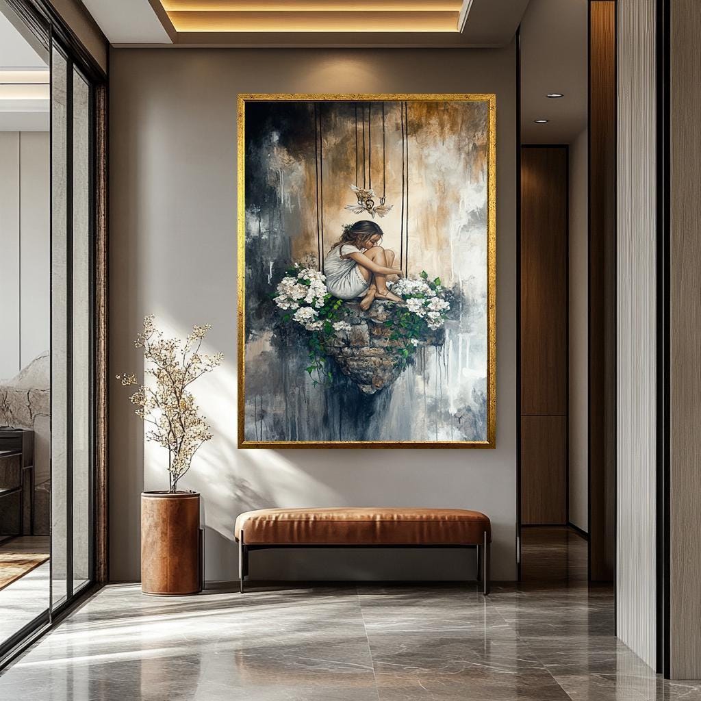 Surreal Woman Canvas Print – Dreamy Floating Girl Art | Vibrant Women Abstract Canvas