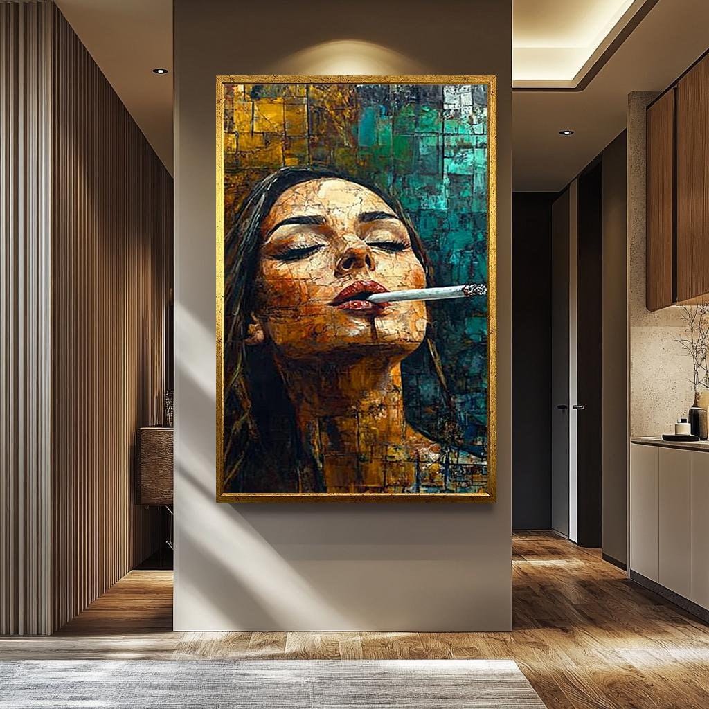 Abstract Woman Wall Art – Bold Feminine Canvas Print | Smoking Lady Modern Decor