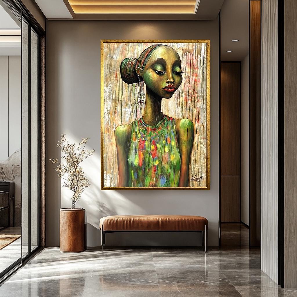 African Woman Wall Art - Abstract Female Portrait | Colorful Framed Canvas
