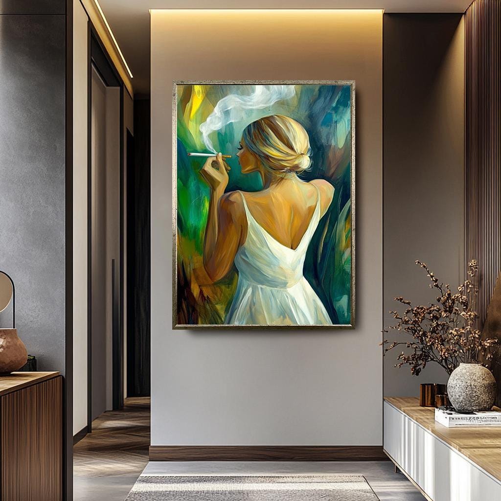 Women Smoking Wall Art – Elegant Feminine Canvas Print | Modern Woman Painting