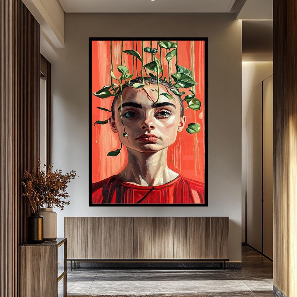 Surreal Woman Wall Art - Unique Abstract Female Portrait | Bold Colorful Canvas