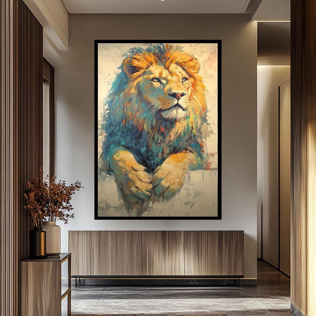 Lion Wall Decor | Abstract Lion Art Canvas Painting - Luxury Wildlife Wall Art