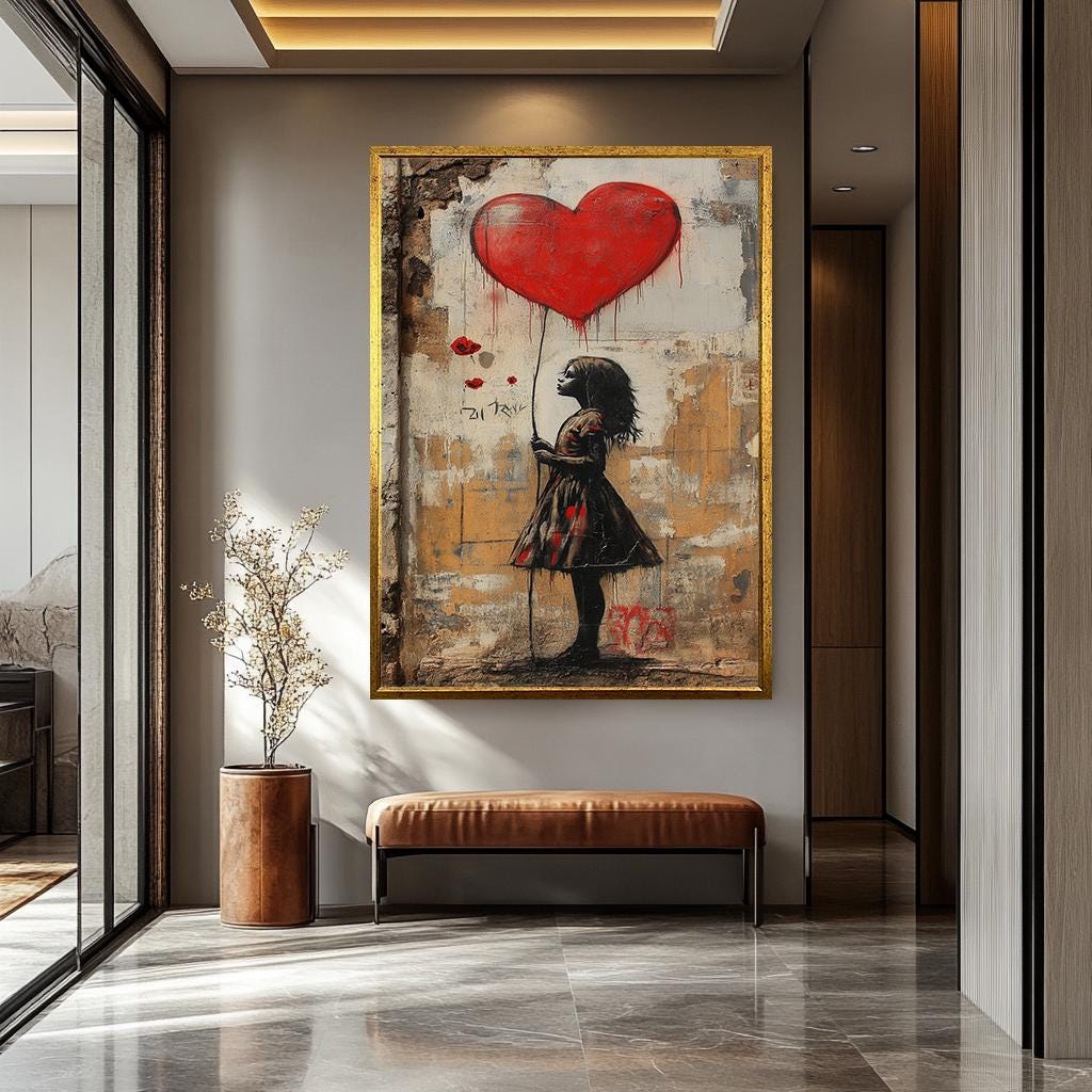 Banksy Balloon Girl Art - Red Heart Graffiti Wall Decor | Urban Canvas Print