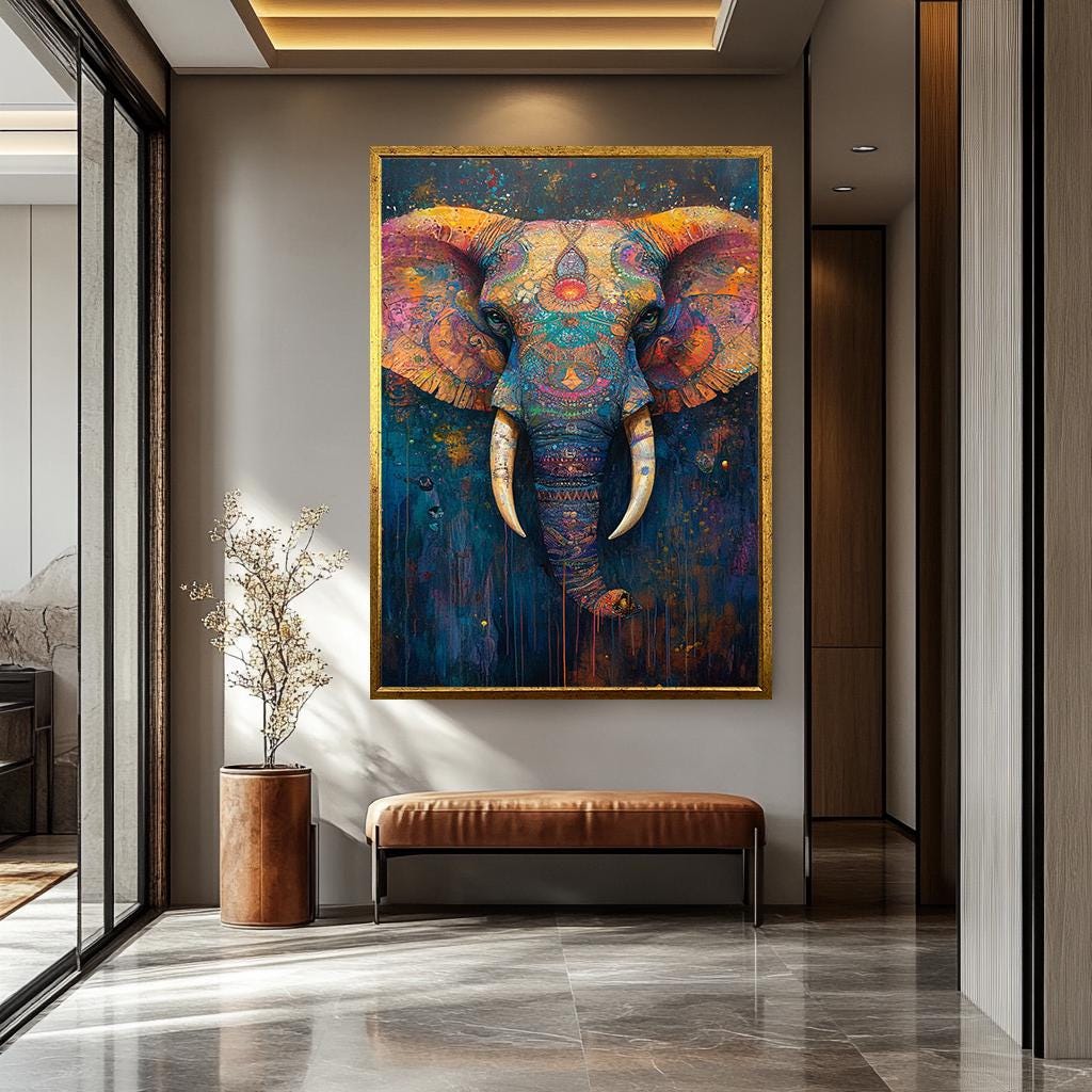 Psychedelic Elephant Canvas - Vibrant Bohemian Wall Art With Ornate Patterns