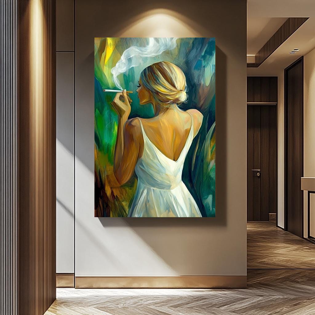Women Smoking Wall Art – Elegant Feminine Canvas Print | Modern Woman Painting