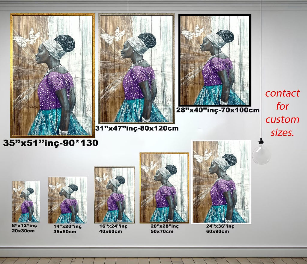African Women Wall Art – Elegant Female Portrait Painting on Black Woman Canvas