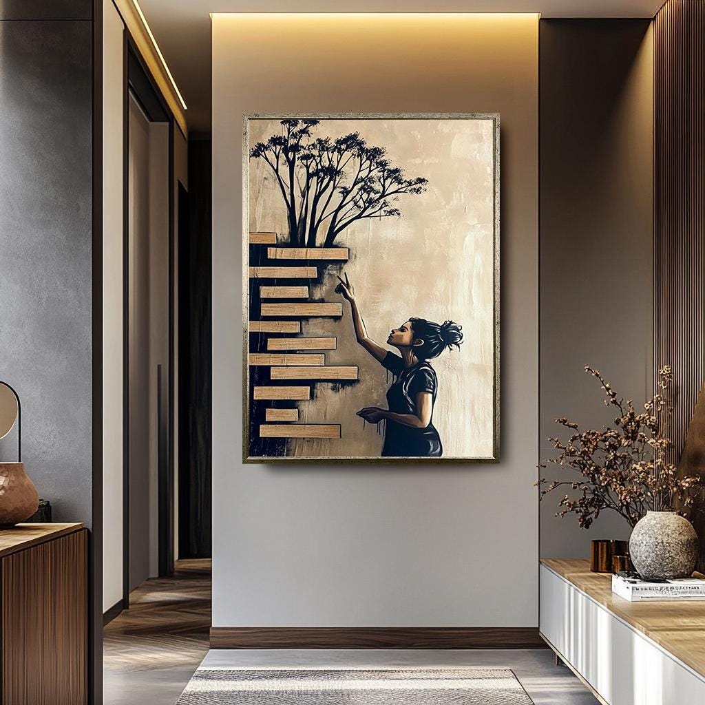 Banksy Wall Art – Modern Urban Artwork With Tree And Ladder Design | Vibrant Canvas Print