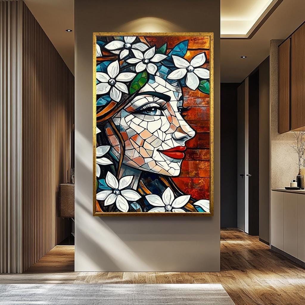 Mosaic Woman Pop Art - Floral Abstract Portrait | Vibrant Modern Artwork Canvas