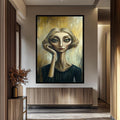 Abstract Woman Wall Art – Surreal Expressionist Painting | Quirky Female Portrait Print