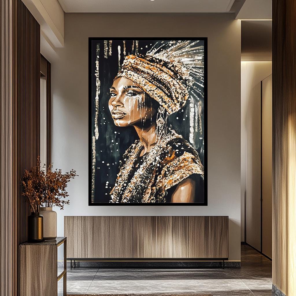 African Woman Wall Art - Female Portrait Canvas | Luxury Abstract Painting