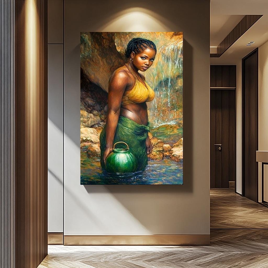 African Women Wall Art - Realistic Female Portrait Painting | Elegant Black Woman Artwork
