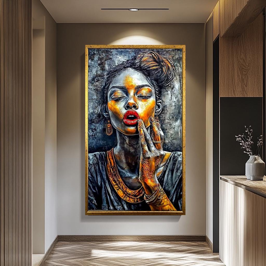 Modern Women Wall Art – Abstract Portrait Painting | Afro Beauty Artwork Canvas