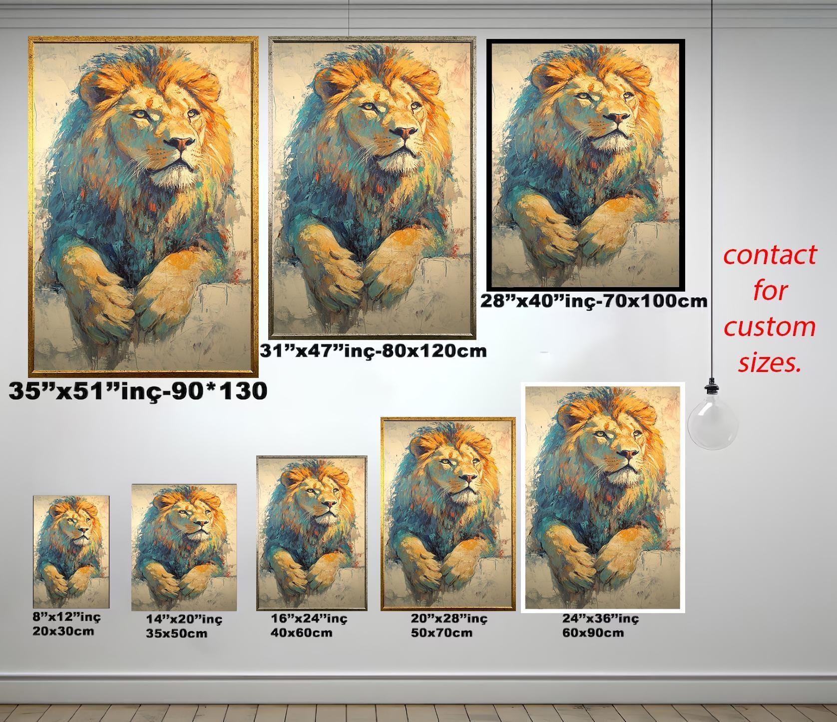 Lion Wall Decor | Abstract Lion Art Canvas Painting - Luxury Wildlife Wall Art