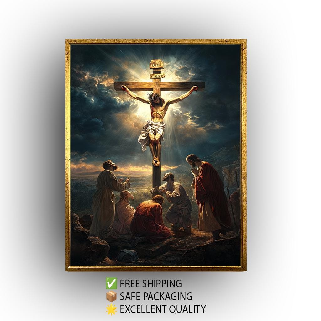 Jesus Crucifixion Canvas – Powerful Christian Wall Art | Faith Based Print with Divine Light
