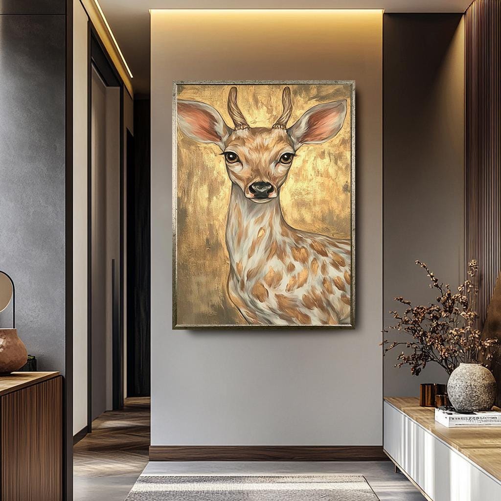 Golden Deer Canvas - Modern Animal Canvas Art | Vibrant Floral Fruit Wall Decor