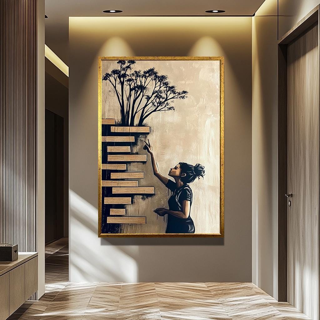 Banksy Wall Art – Modern Urban Artwork With Tree And Ladder Design | Vibrant Canvas Print